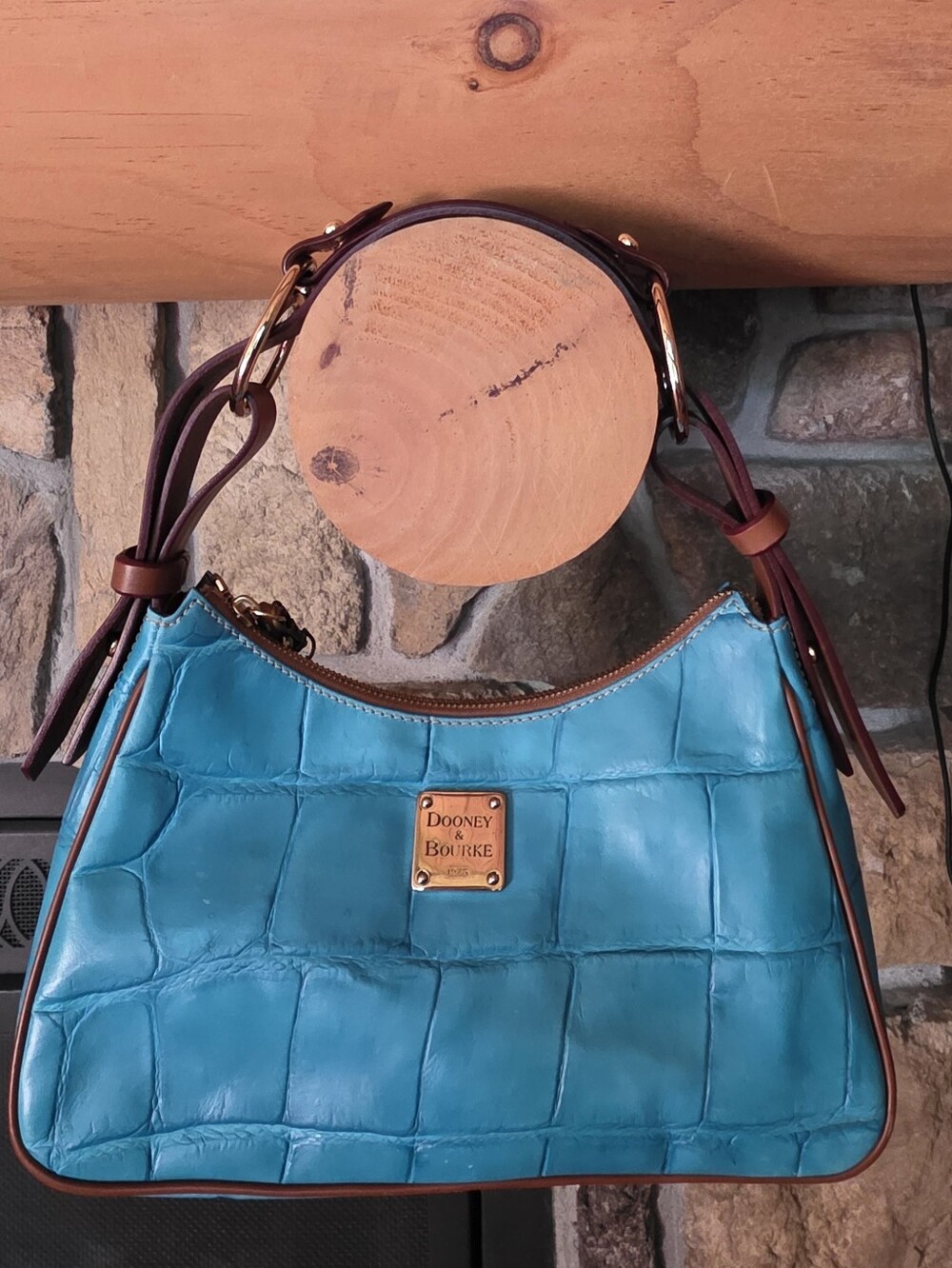 Dooney & Bourke Teal Shoulder Bag with Brown Leather Trim - Picture 4 of 4